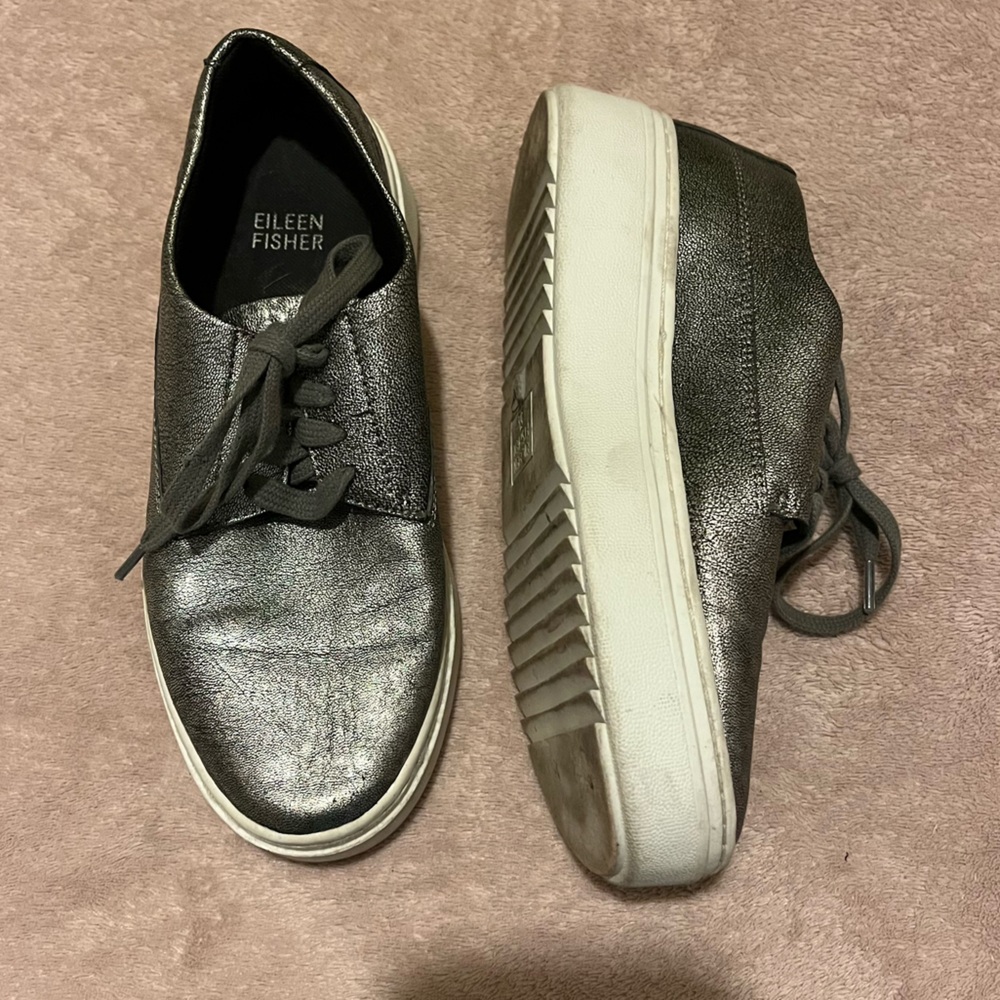 Eileen Fisher Metallic Silver Platform Sneakers